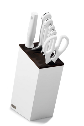 Classic White - 7 pcs. Slim Knife Block Set (Santoku)